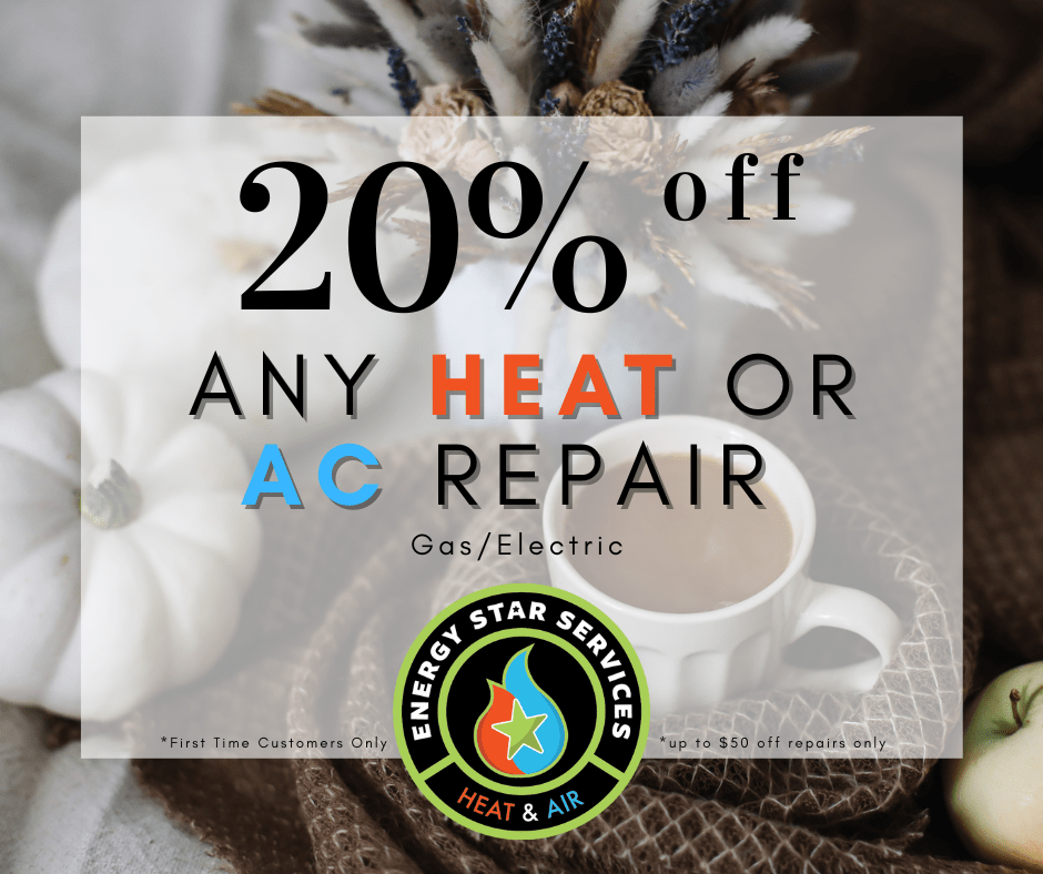 20- off any heat and ac repair gas or electric